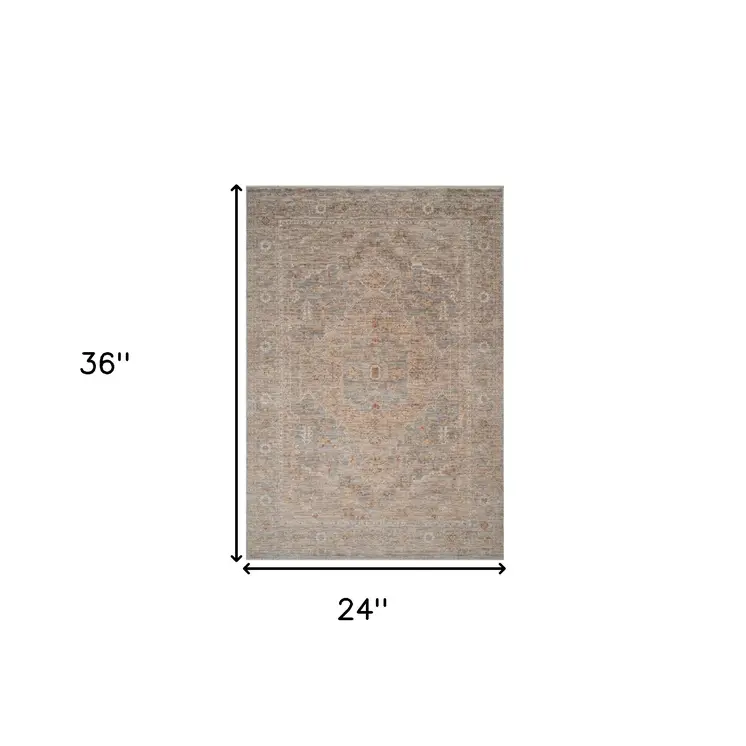 2' X 3' Blue And Sand Floral Medallion Area Rug With Fringe