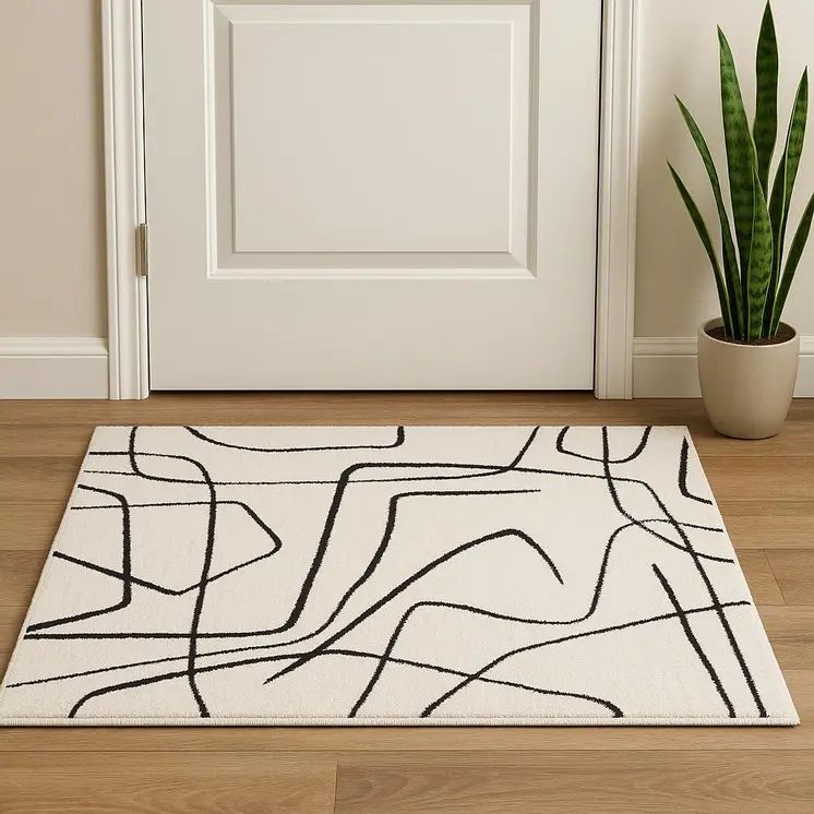 2' X 3' Ivory And Black Abstract Area Rug