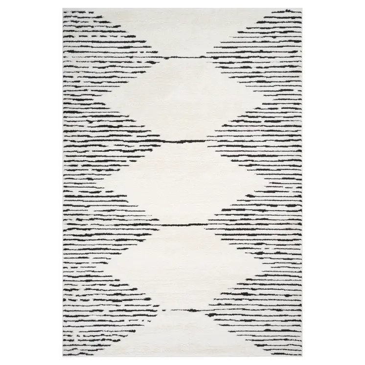 2' X 3' Ivory And Black Geometric Area Rug