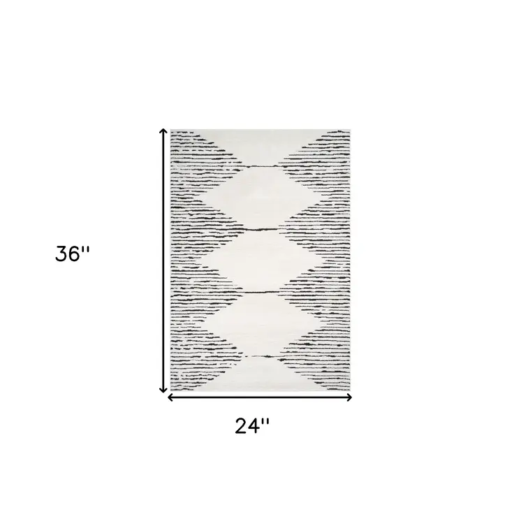2' X 3' Ivory And Black Geometric Area Rug