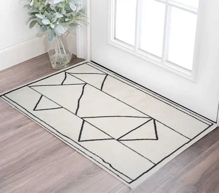 2' X 3' Ivory And Black Geometric Area Rug