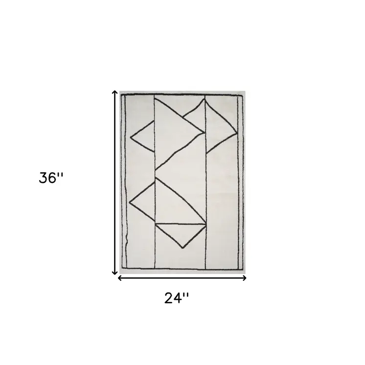 2' X 3' Ivory And Black Geometric Area Rug