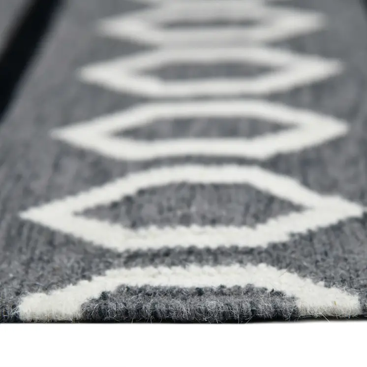2' X 3' Gray White And Black Wool Tribal Flatweave Handmade Area Rug With Fringe