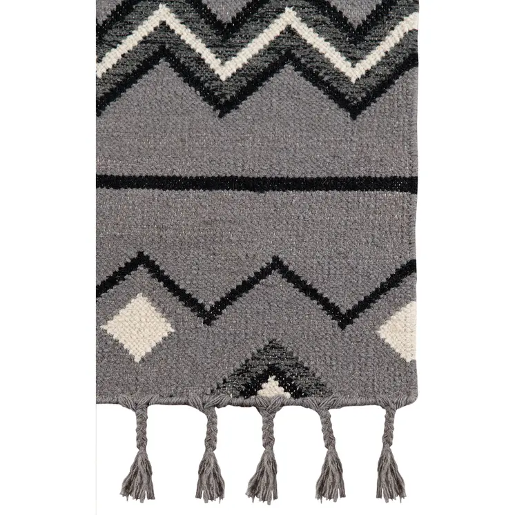 2' X 3' Gray White And Black Wool Tribal Flatweave Handmade Area Rug With Fringe