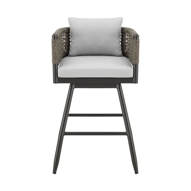 35" Light Gray Metal Swivel Low back Outdoor Counter Height Bar chair with Footrest
