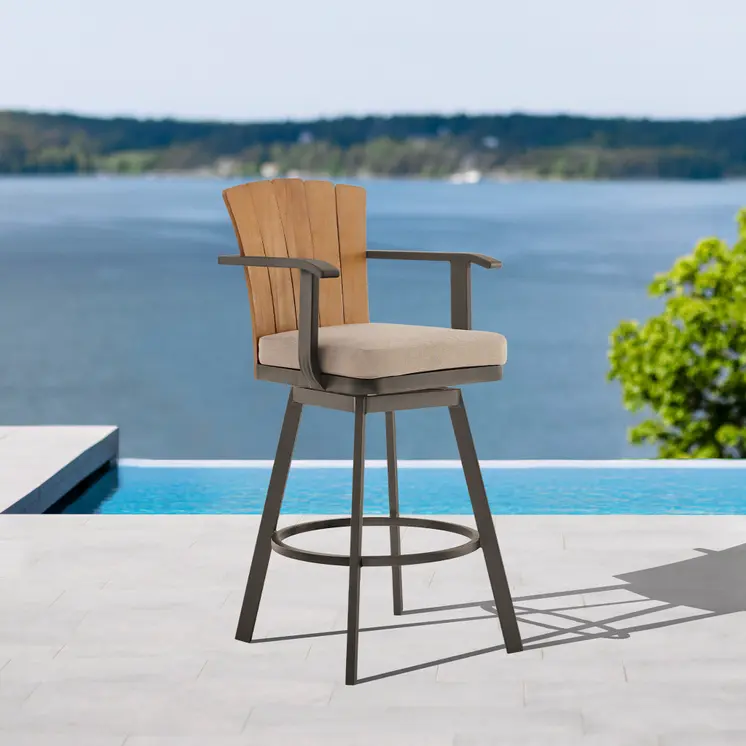 40" Brown Metal Swivel Outdoor Counter Height Bar chair with Footrest