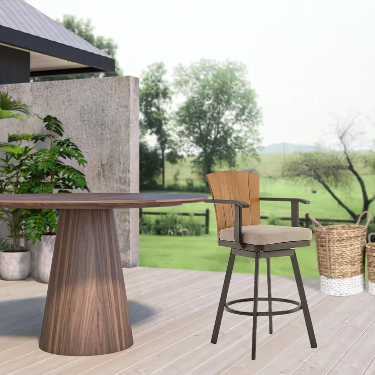44" Brown Metal Swivel Outdoor Bar Height chair with Footrest