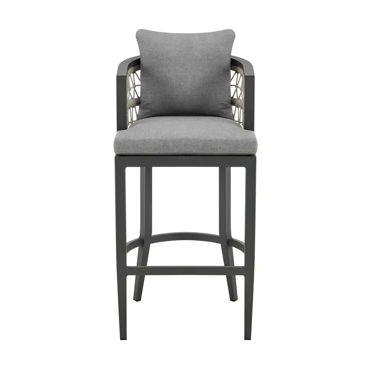 40" Gray Metal Outdoor Bar Height chair with Footrest