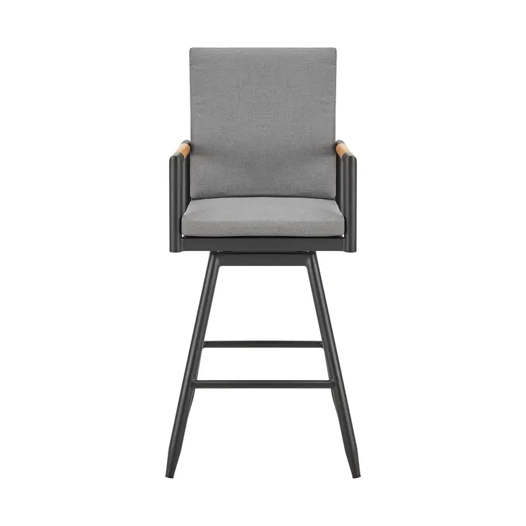 48" Dark Gray Metal Swivel Outdoor Bar Height chair with Footrest