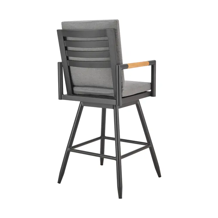 48" Dark Gray Metal Swivel Outdoor Bar Height chair with Footrest