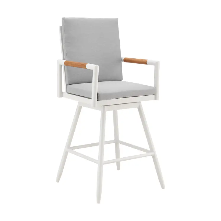 43" Light Gray Metal Swivel Outdoor Counter Height Bar chair with Footrest