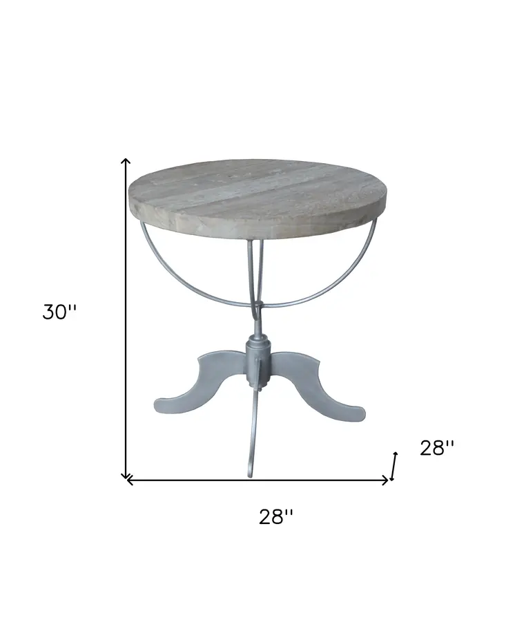 30" Brown Reclaimed Wood and Iron Round Pedestal End Table