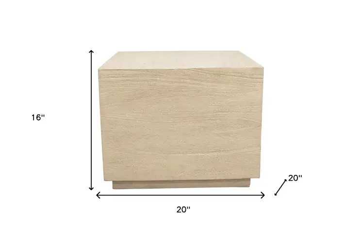 16" Natural Distressed Solid Wood Square Block End Table