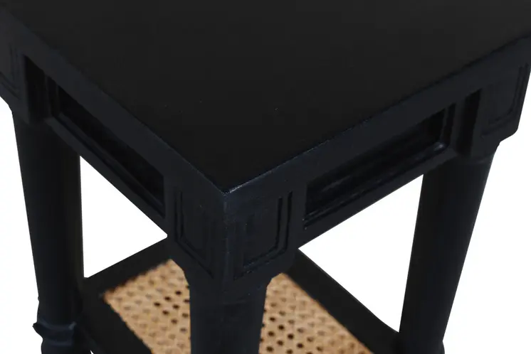 20" Black And Natural Solid Wood And Cane Square End Table With Shelf