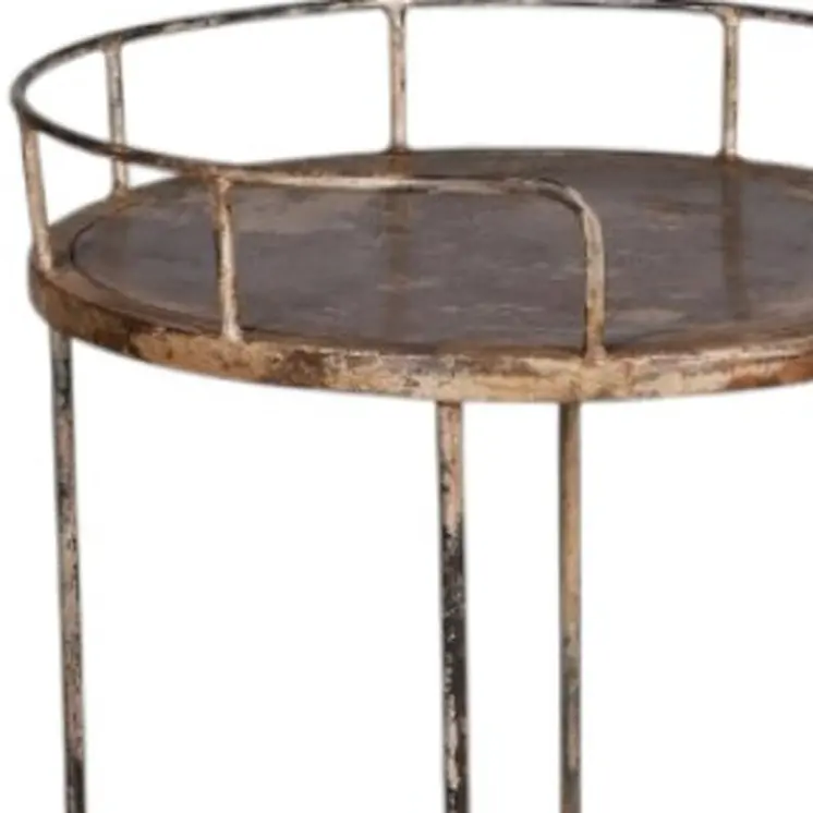 18" Brown Iron Distressed Round Rolling Bar Cart