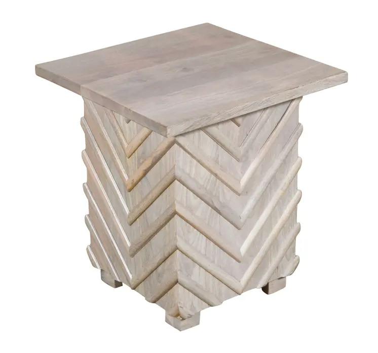 24" White Distressed Solid Wood Square End Table