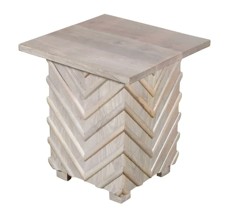 24" White Distressed Solid Wood Square End Table