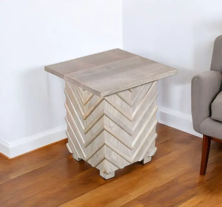 24" White Distressed Solid Wood Square End Table