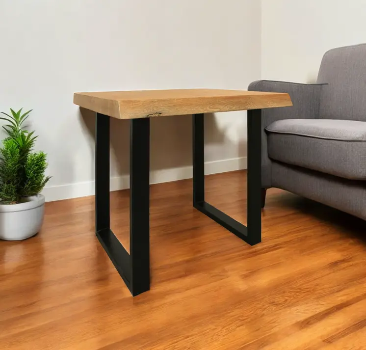 24" Black And Natural Distressed Solid Wood And Iron Square End Table