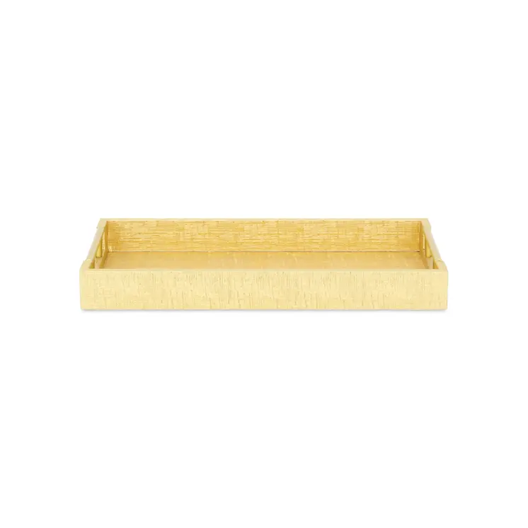16" Gold Wood Geometric Serving Tray With Handles