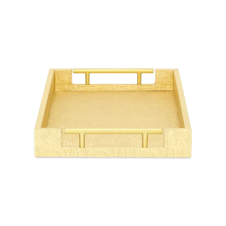 16" Gold Wood Geometric Serving Tray With Handles