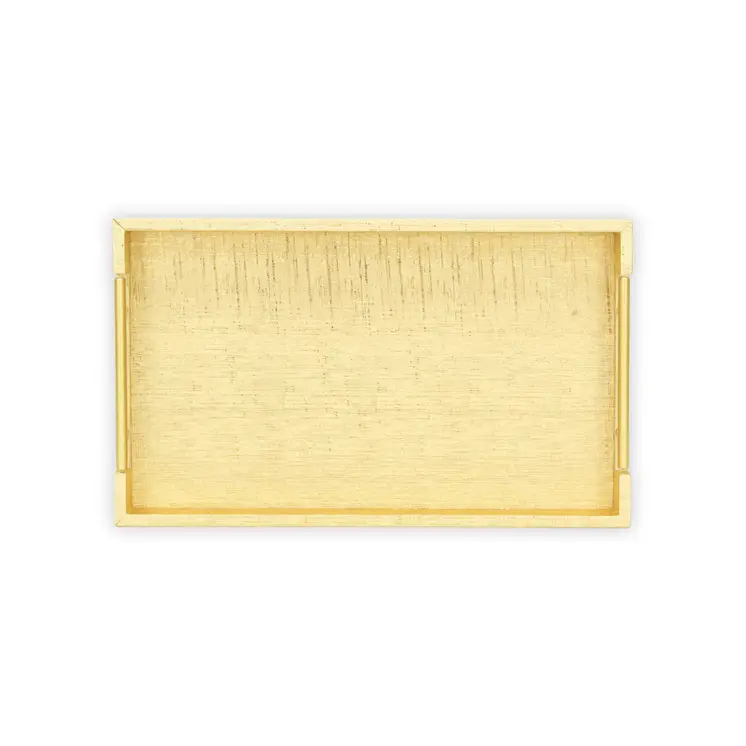 16" Gold Wood Geometric Serving Tray With Handles