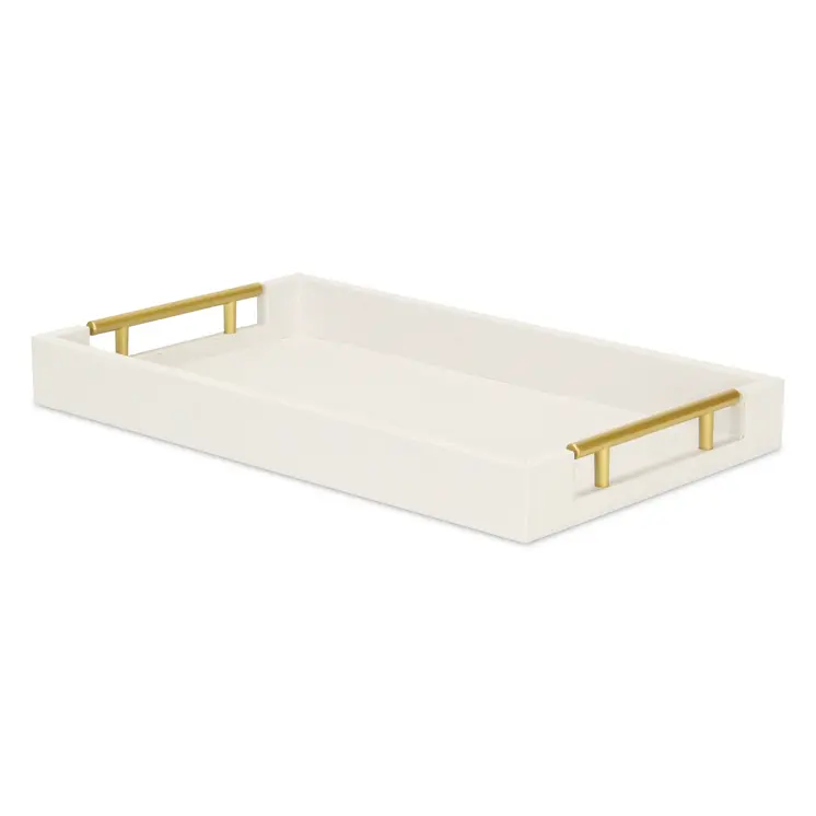 16" Wood Faux Shagreen Serving Tray With Handles