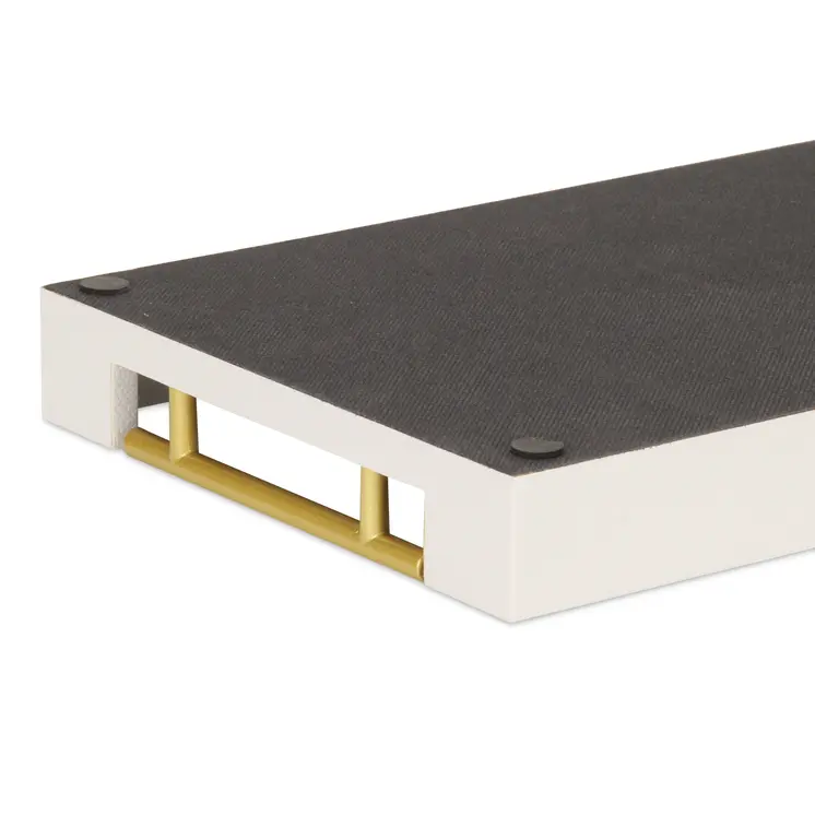 16" Wood Faux Shagreen Serving Tray With Handles