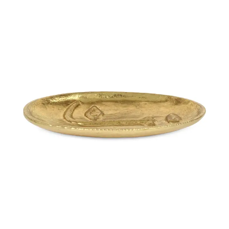8" Gold Cast Iron Mod Abstract Face Oval Trinket Tray