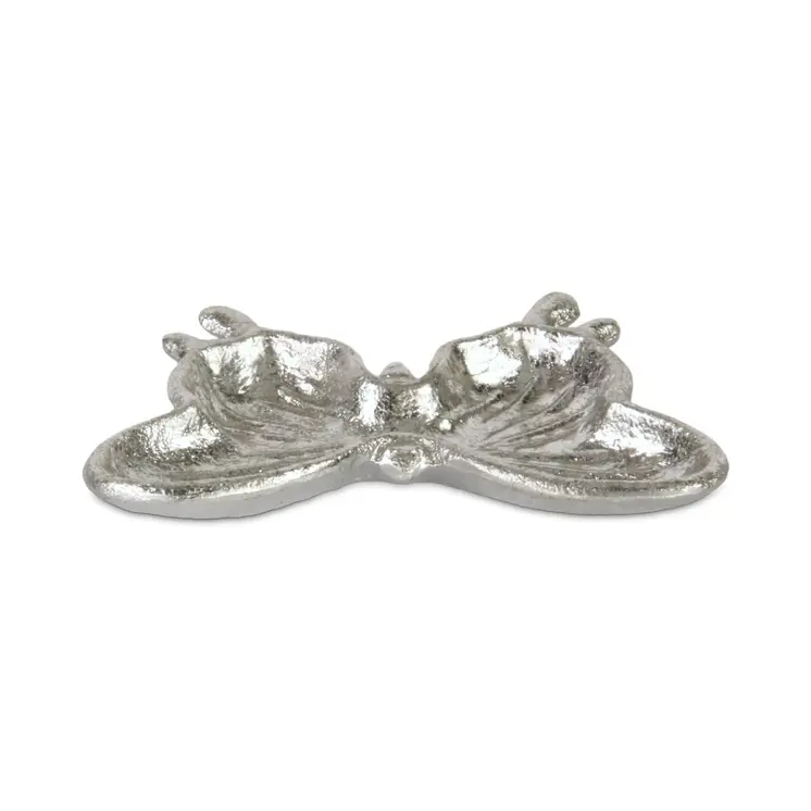 6" Silver Cast Iron Butterfly Handmade Trinket Tray