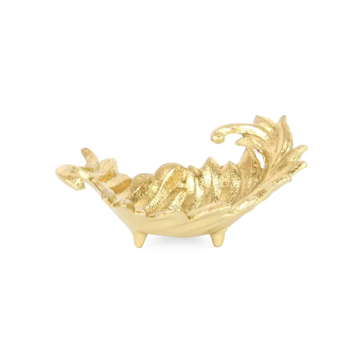 10" Gold Cast Iron Leaf Handmade Trinket Tray