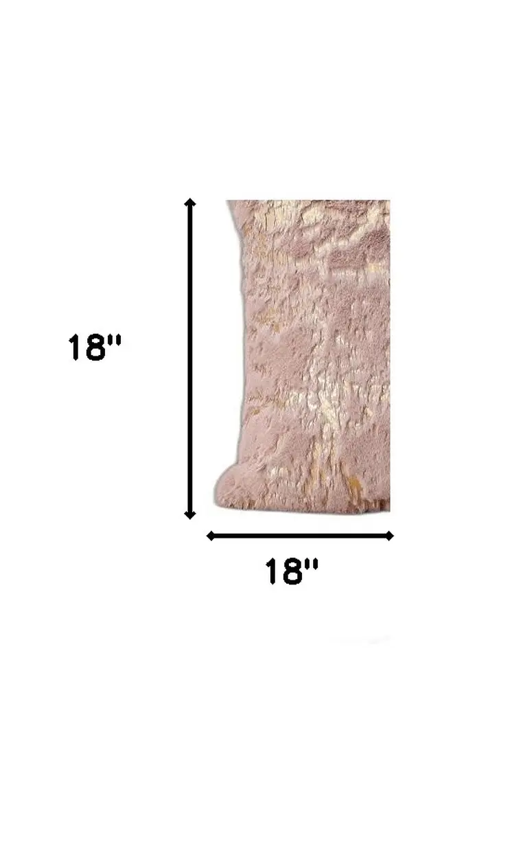 18" Pink And Gold Abstract Faux Fur Throw Pillow