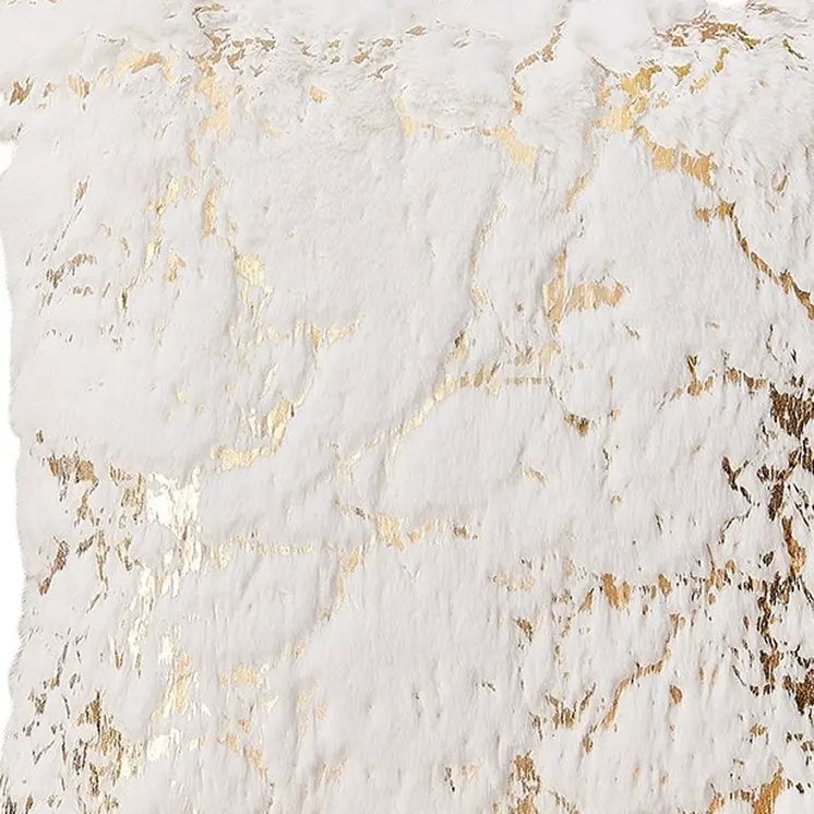 22" White And Gold Abstract Faux Fur Throw Pillow