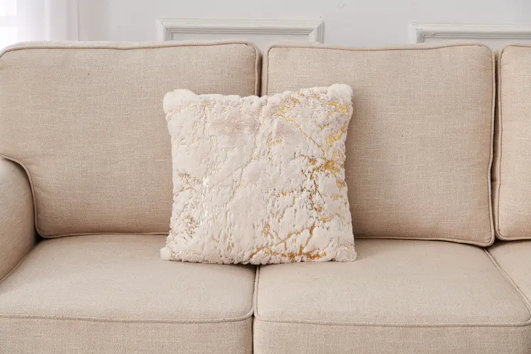 22" Ivory And Gold Abstract Faux Fur Throw Pillow