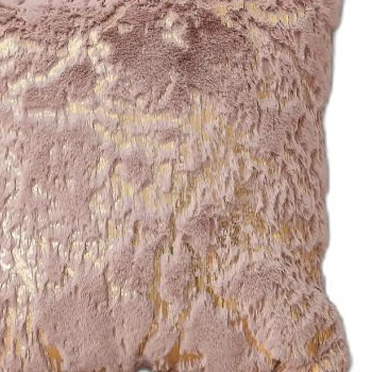 22" Pink And Gold Abstract Faux Fur Throw Pillow