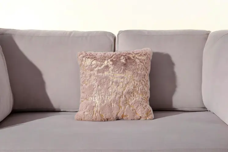22" Pink And Gold Abstract Faux Fur Throw Pillow