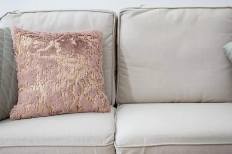 22" Pink And Gold Abstract Faux Fur Throw Pillow