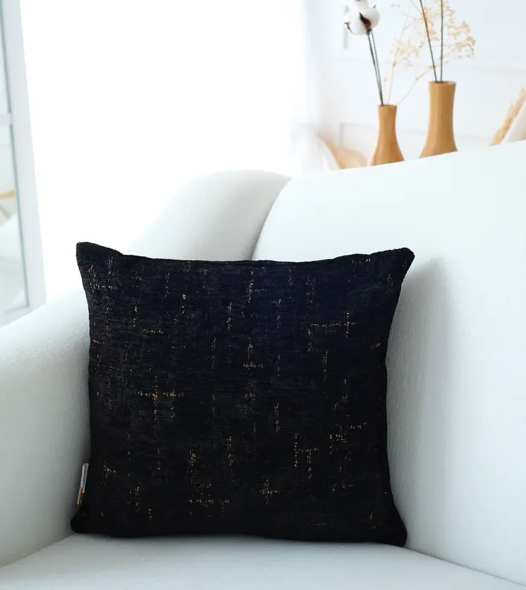 18" Black And Gold Abstract Chenille Throw Pillow