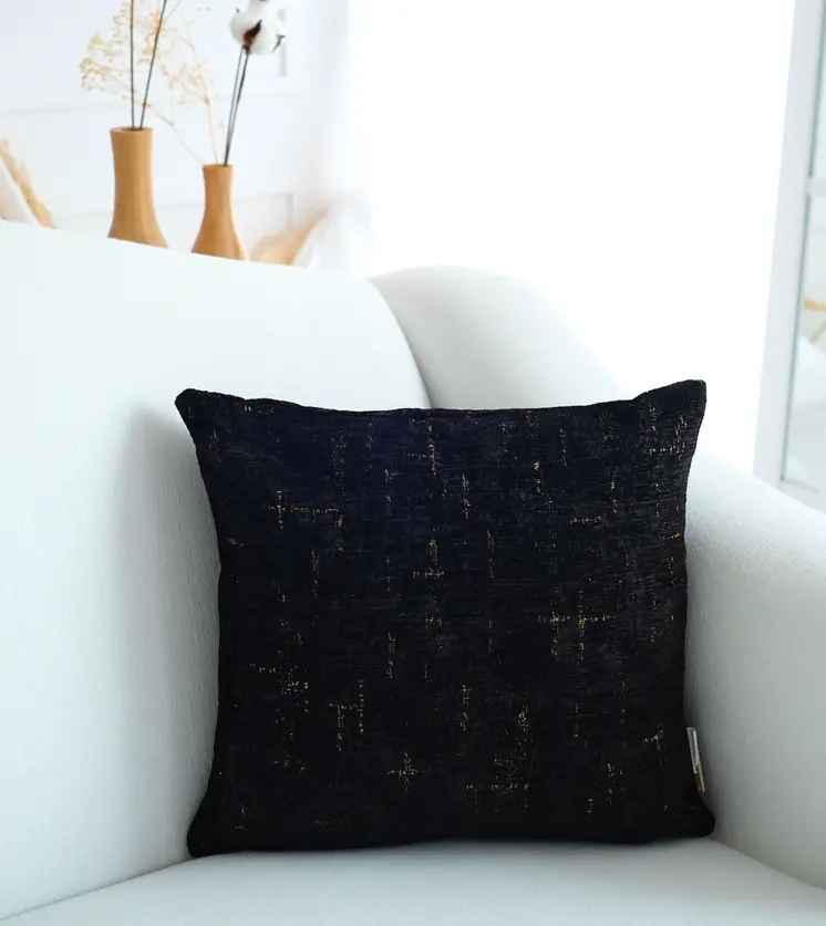 18" Black And Gold Abstract Chenille Throw Pillow