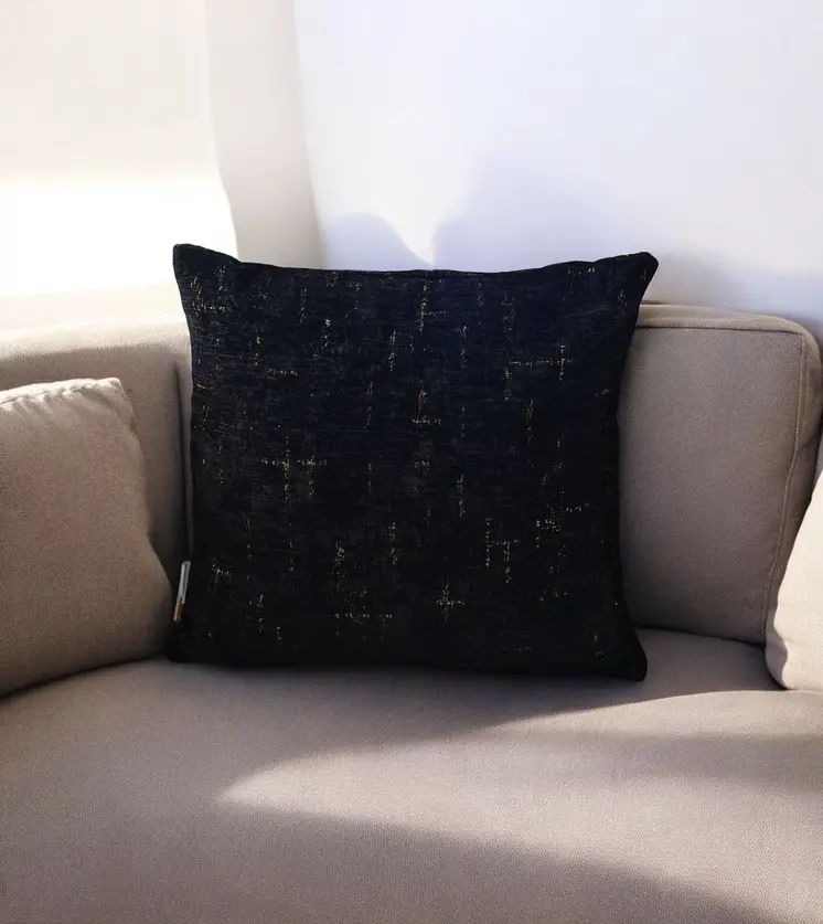 18" Black And Gold Abstract Chenille Throw Pillow