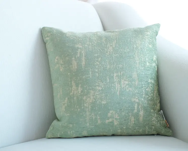 18" Mint Green and Tan Abstract Chenille Throw Pillow