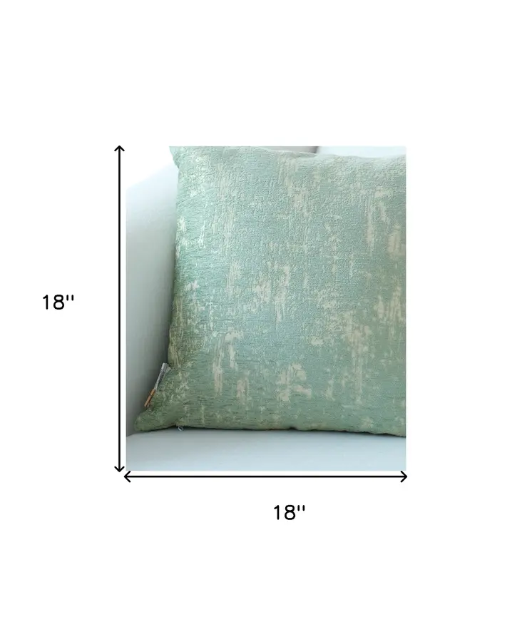 18" Mint Green and Tan Abstract Chenille Throw Pillow
