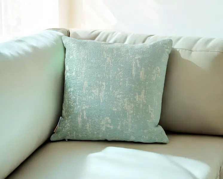 18" Mint Green and Tan Abstract Chenille Throw Pillow