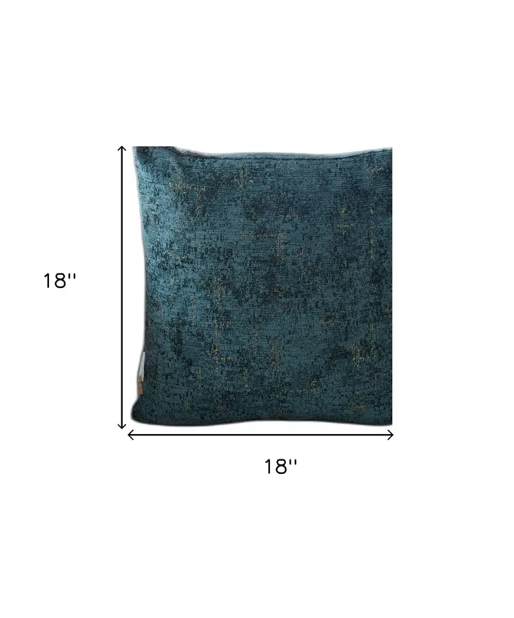 18" Teal Blue And Gold Abstract Chenille Throw Pillow