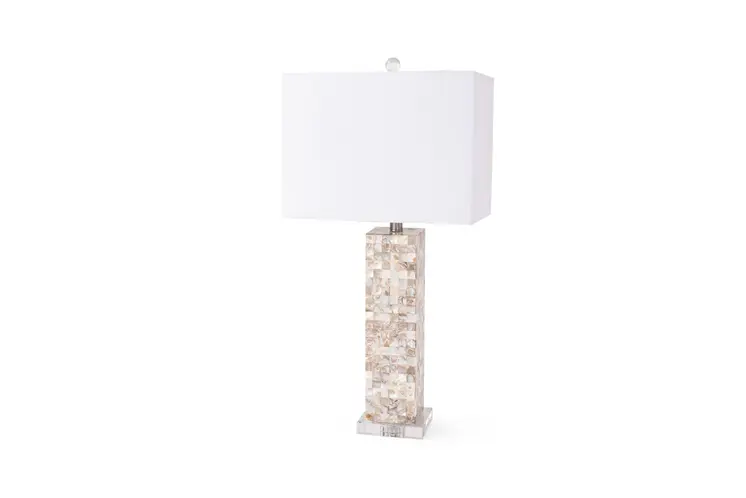 Set of Two 28" Beige Mother Of Pearl Table Lamps With White Shade