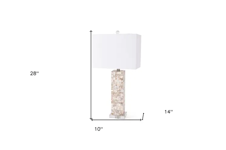 Set of Two 28" Beige Mother Of Pearl Table Lamps With White Shade