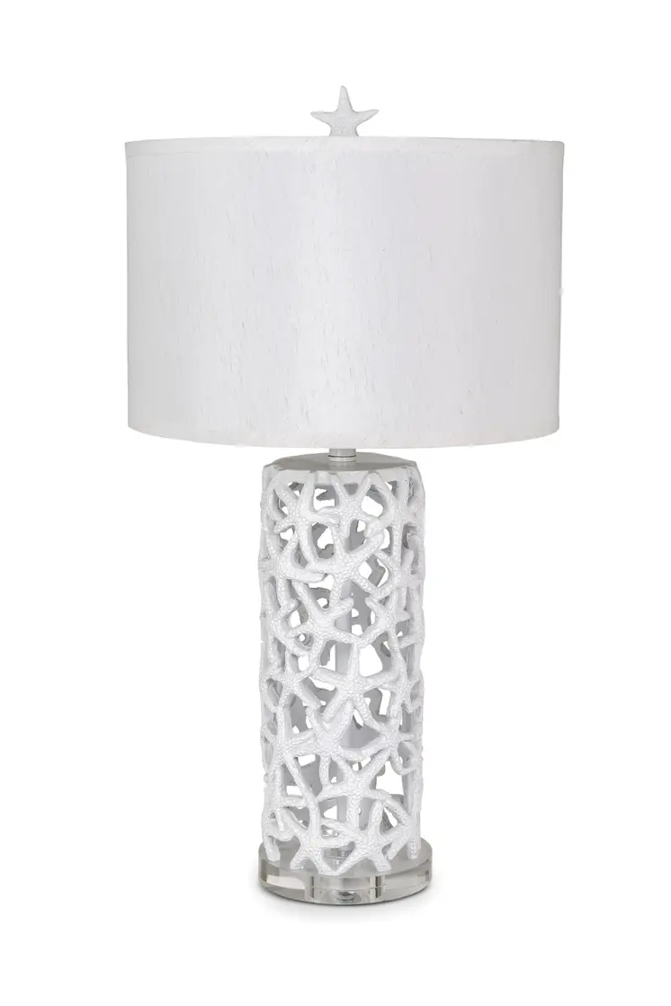 Set of Two 30" White Coastal Starfish Table Lamps With White Drum Shades