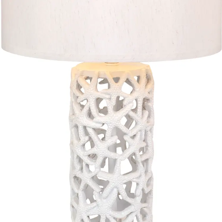 Set of Two 30" White Coastal Starfish Table Lamps With White Drum Shades