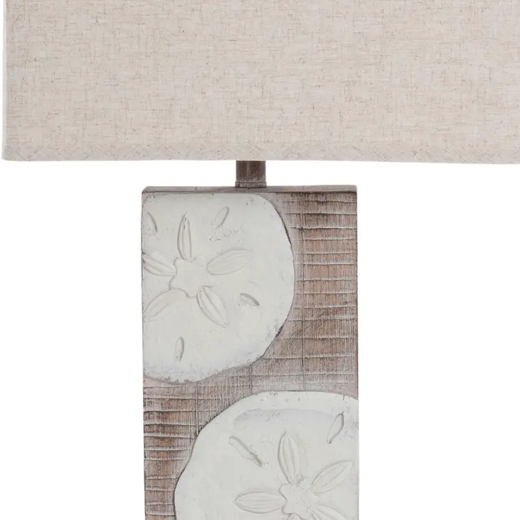 Set of Two 28" Brown And White Coastal Sand Dollar USB Table Lamp With Tan Shade