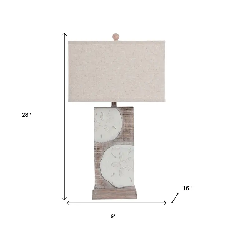 Set of Two 28" Brown And White Coastal Sand Dollar USB Table Lamp With Tan Shade